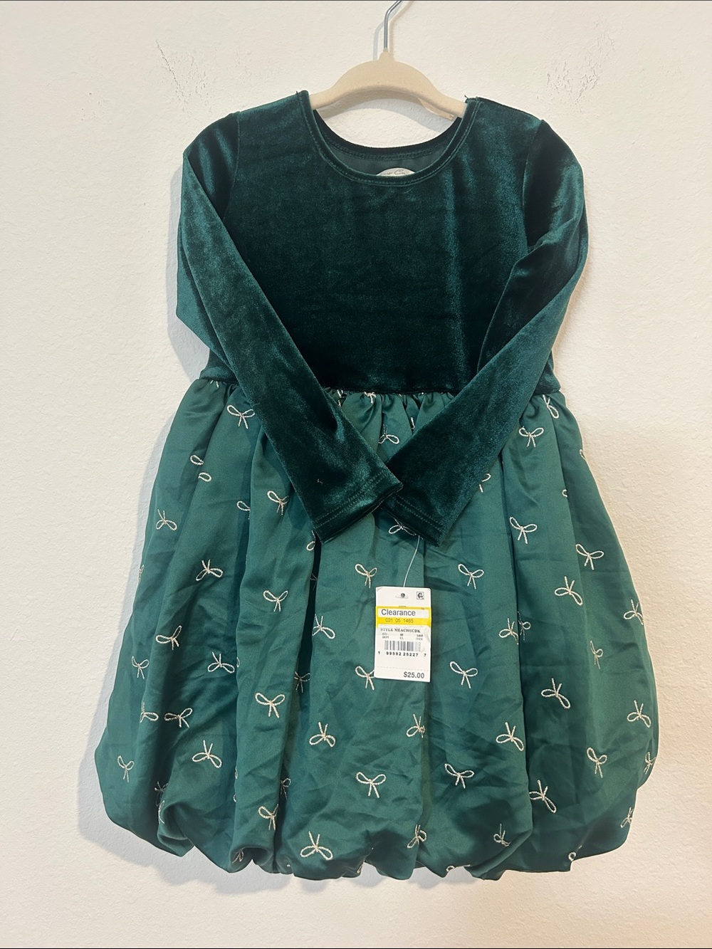 audrey Emerald Velvet Bodice Bow-Appliqué Holiday Dress